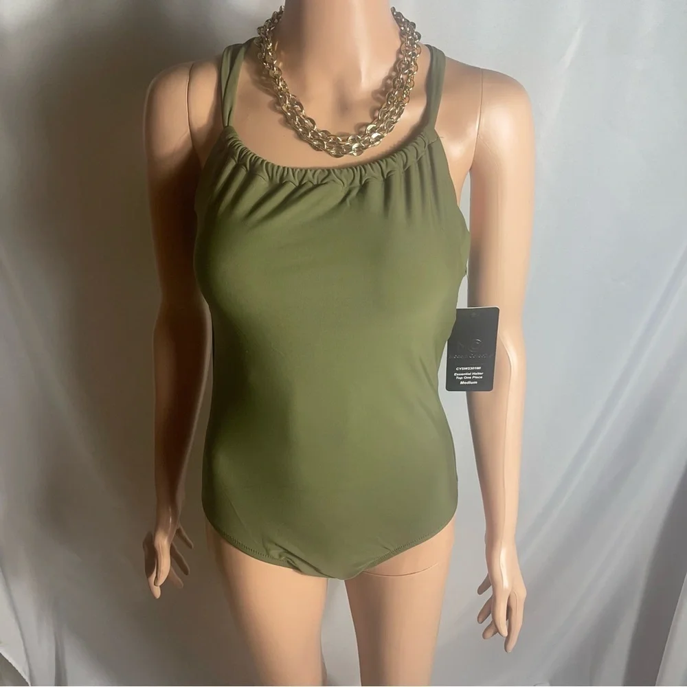 Modern Collective Olive Halter One‑Piece Swimsuit Size M NWT - Picture 2 of 7